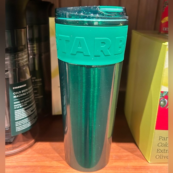 Starbucks Green Cold Brew Cup Glitter Stainless Steel Rubber Grip Tumbler 2024 - Picture 10 of 15